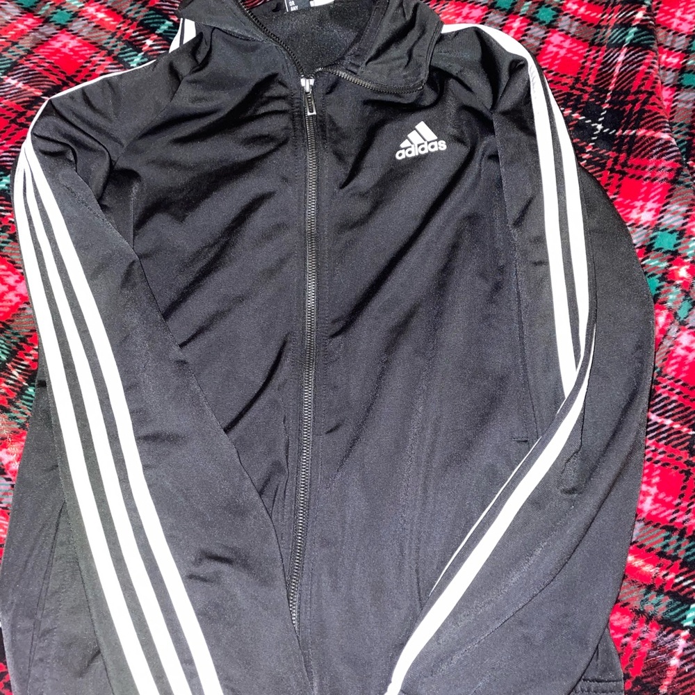 Adidas Black Track Jacket with White Stripes